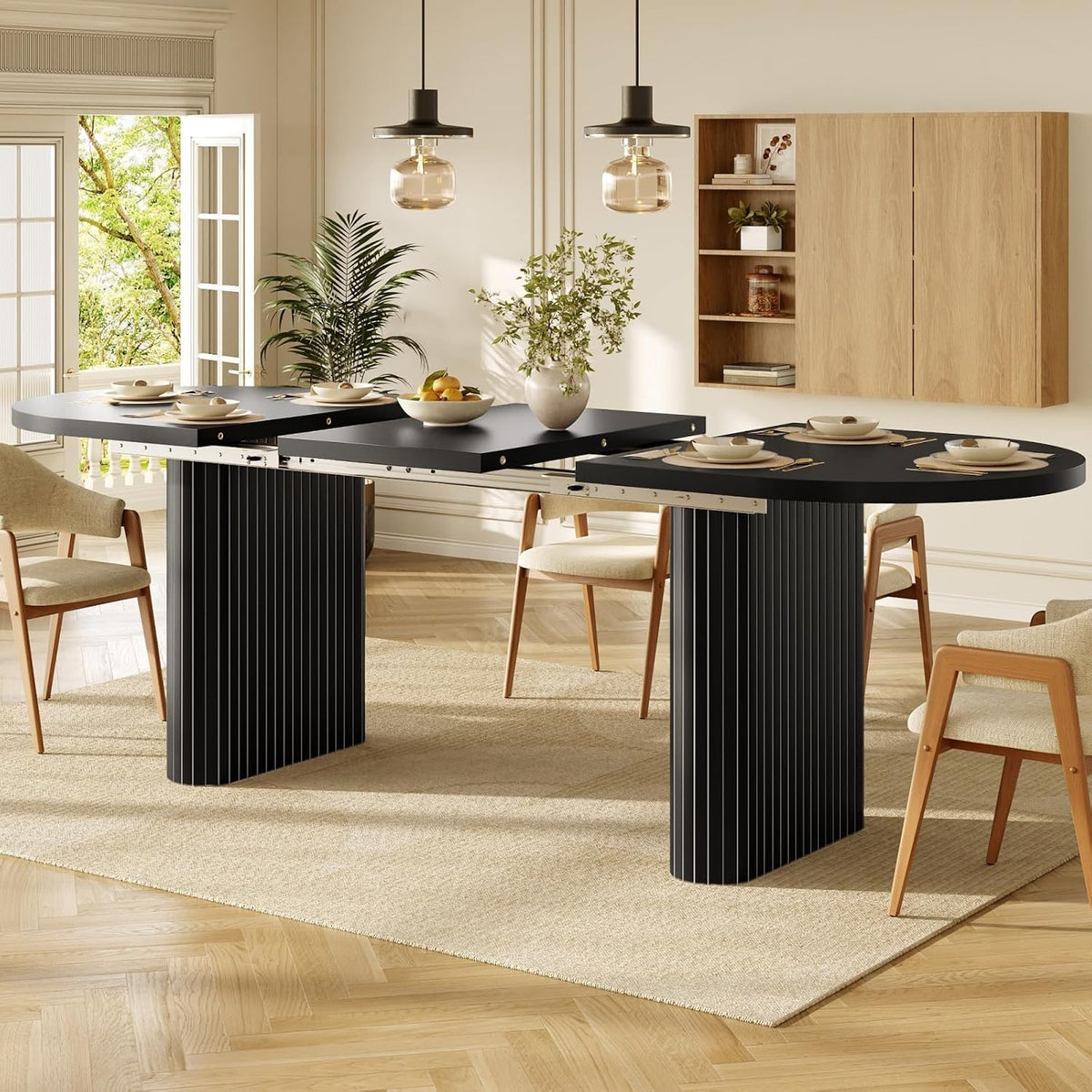 Table, 160 × 80 × 75.5 cm, avec Pieds Elliptiques, pour 4 à 6 Personnes, YEHTOKHOME, 160 cm, 120-160cm Noir-2, 34.95kg, 60kg, Coins Arrondis