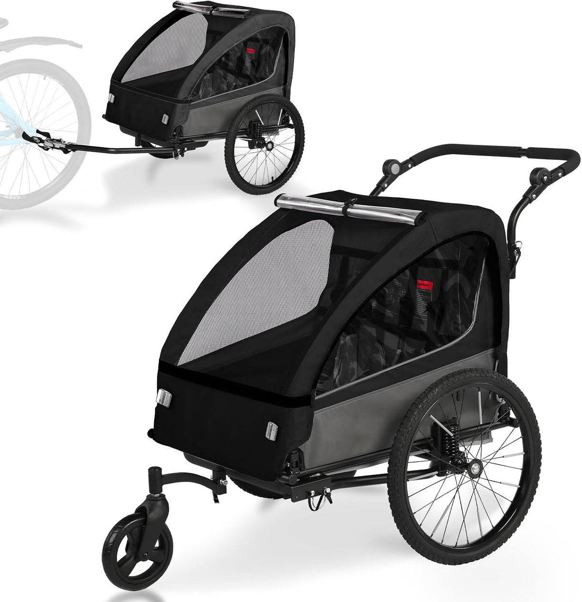 Vélo, Remorque 2 en 1 pour Enfant avec Suspension pour 1 à 2 Enfants, 10, 5 mm, Fiximaster, 10 mm, pliable, réglable, Fonction Jogging, réflecteurs