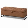 Banc de rangement en cuir synthétique marron avec pieds en métal