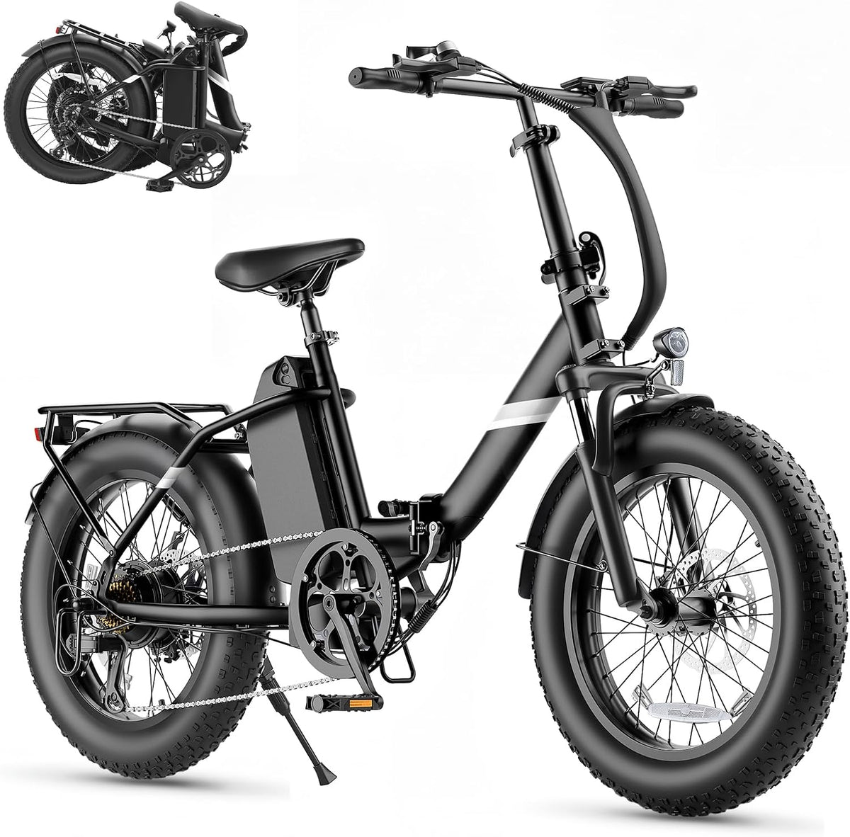 Vélo, VTC E-Bike pour Adulte, pliable, 7 Vitesses, Touroll, 195KM 65KM, 250W, 468Wh, Pneus 20'x3.0' Tout Terrain, Grande Autonomie 195KM/ 65KM