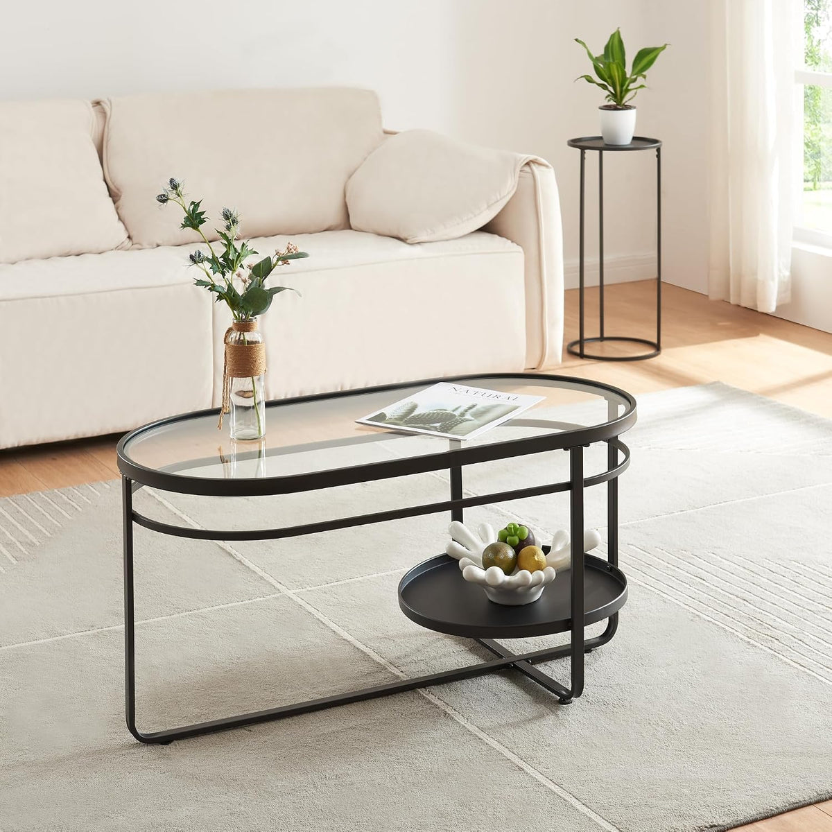 Table basse, 90 × 43 × 46 cm, verre, en.casa, 5 mm
