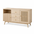 Buffet en bois clair et rotin avec tiroirs 150x45x75 cm