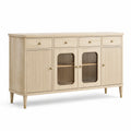 Buffet en bois avec portes vitrées et tiroirs 150x40x85 cm