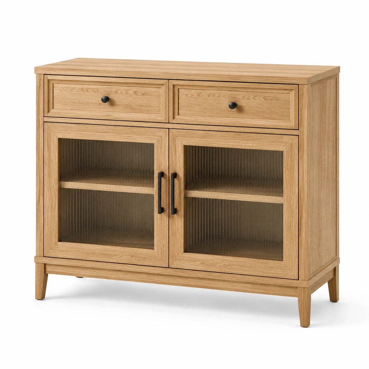 Buffet en bois de chêne avec portes en verre cannelé 92x40x80 cm