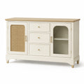 Buffet en bois, rotin et verre blanc 80x160x45 cm