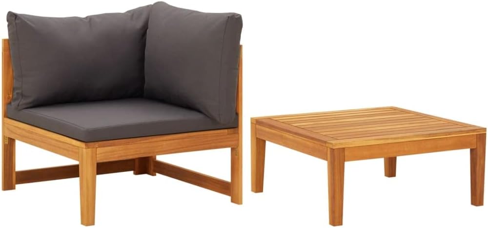 Canapé puraday, Salon de jardin 2 pièces avec coussins gris foncé en bois d'acacia, 66 × 66 × 60 cm, 64 × 64 × 29 cm, 6 cm, 12 cm