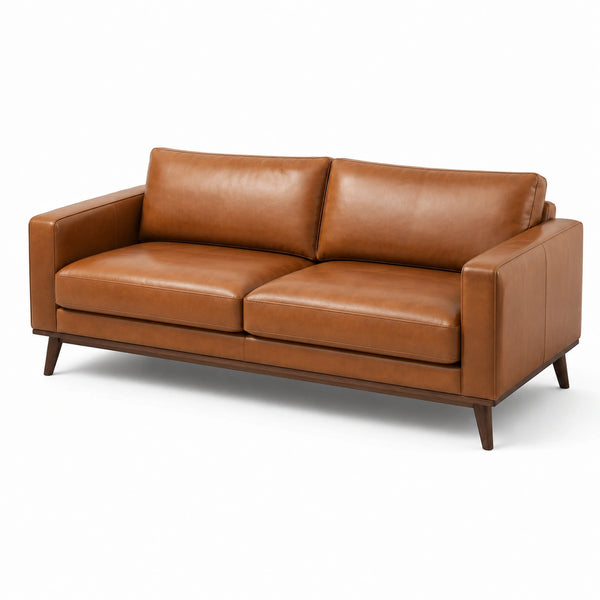 Canapé en cuir véritable marron camel