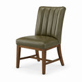 Chaise en cuir synthétique olive avec structure en bois