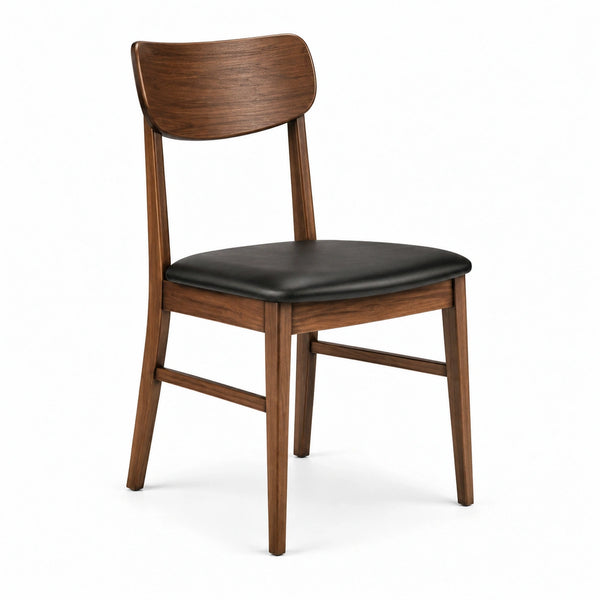 Chaise en bois avec assise en cuir synthétique noir