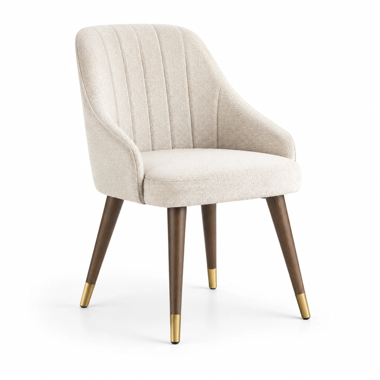 Chaise en bois et tissu beige avec embouts en laiton