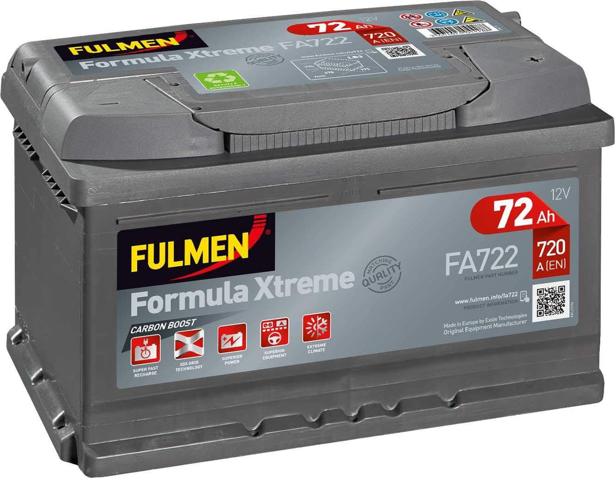 Fulmen Batterie de voiture, Batterie Formula Xtreme 72Ah/720A, 720A FA722, portable