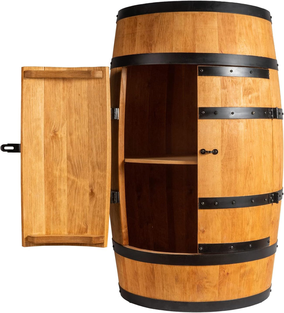 Meuble bar tonneau, Étagère à Bouteilles en Bois, Tonneau à vin avec Porte, 80 cm, CREATIVE COOPER, 50 cm, 42 cm, minibar de 80 cm, 43cm, Vin Rack