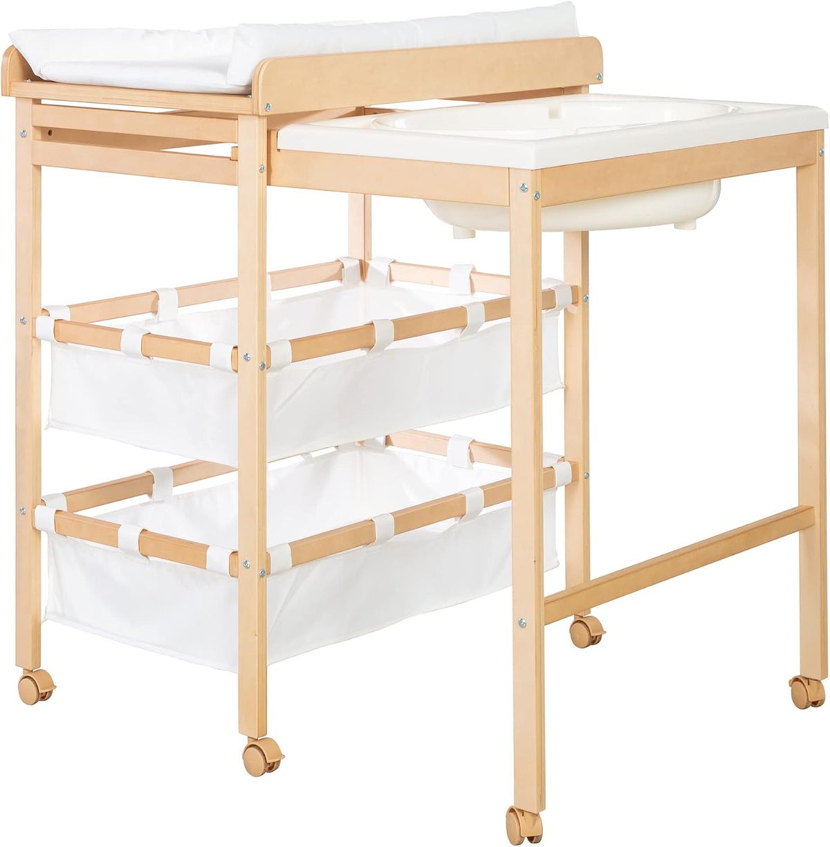 Table à langer, 100 cm, Bois Naturel, roba, 83 cm, 94 cm, 2EN1, Bain Bébé Dès la Naissance