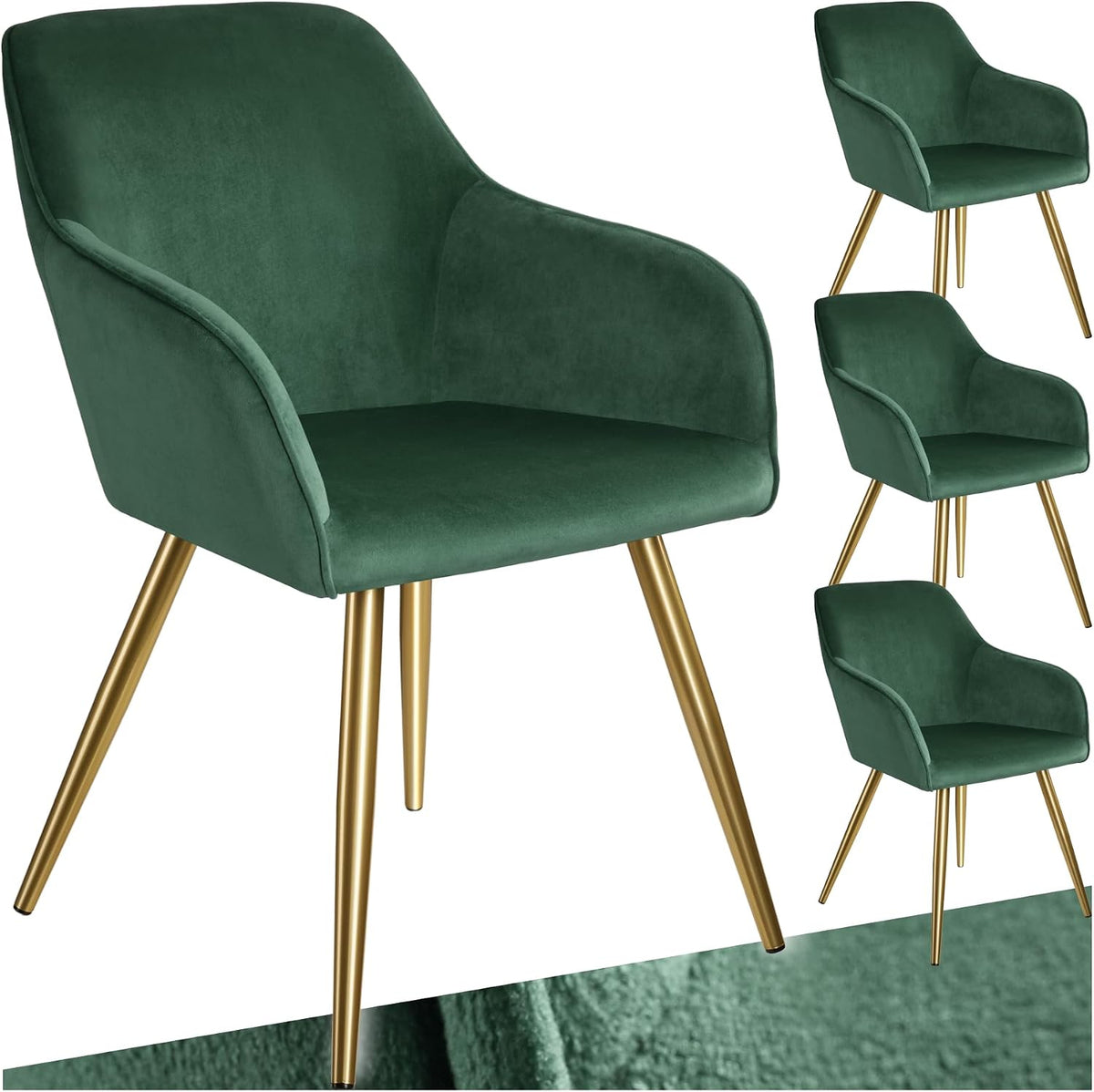 Chaise, 58 × 62 × 82 cm, tectake, 40 × 42 cm, 47 cm, Lot de 4, Effet Velours