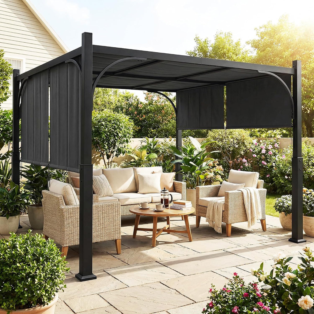 Tonnelle, 60 × 60 mm, réglable, Outsunny, 80 × 80 mm, 3 × 3 m, 300L, Gris Foncé