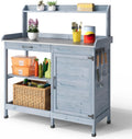 Blishom Coffre de rangement, Table de Travail de Jardin en Bois avec Plan de Travail Galvanisé, 112 × 46 × 125 cm, Gris, pour Jardin