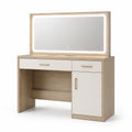 Coiffeuse en bois clair et MDF blanc avec miroir LED intégré
