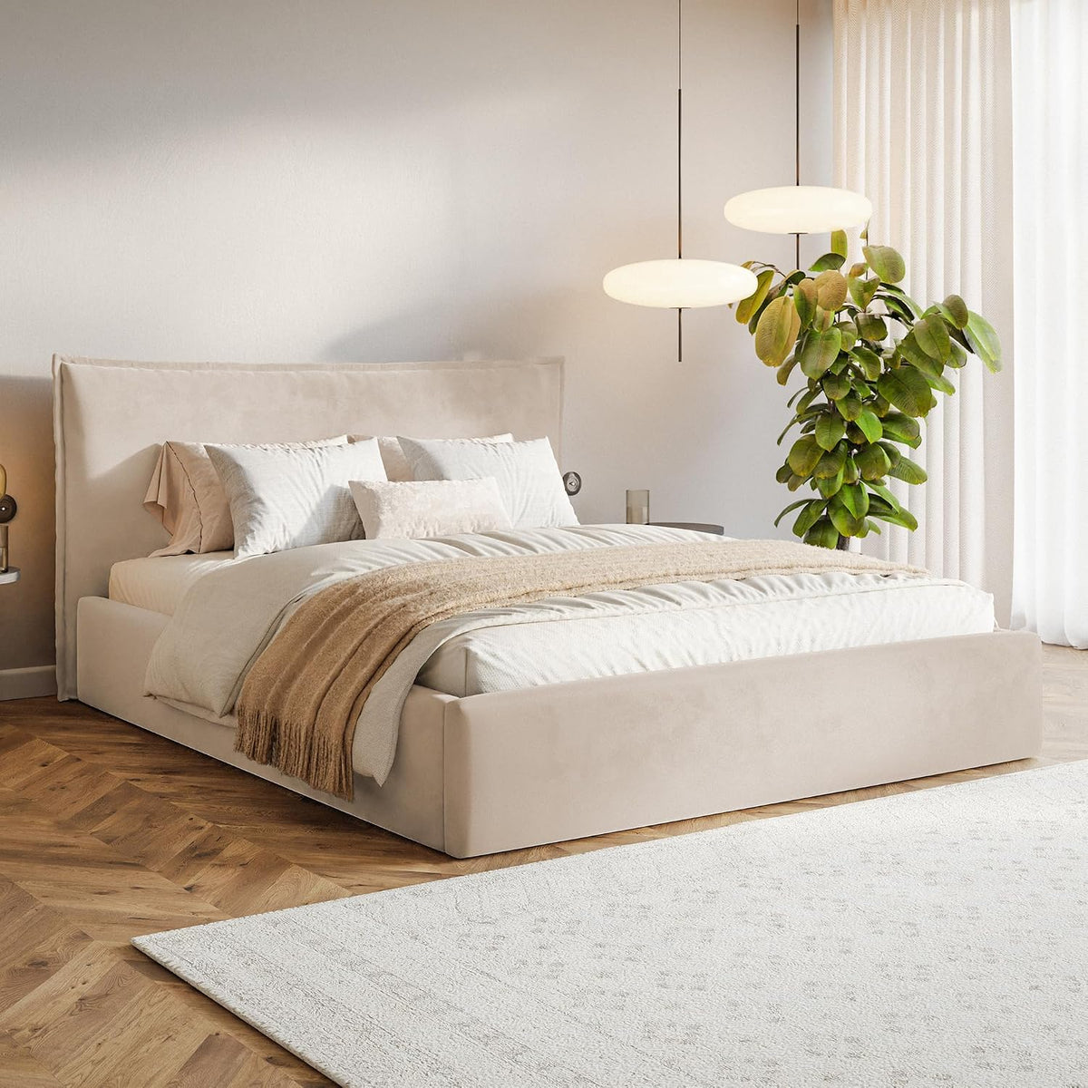 Lit, 96 cm, avec Sommier sans Matelas, MOTIVENA, 15 cm, 16 mm, avec Rangement, sans Pieds, Capitonné, Rembourré, Velours