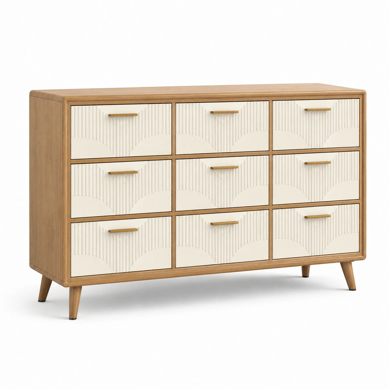 Commode 9 Tiroirs en Chêne et MDF Crème