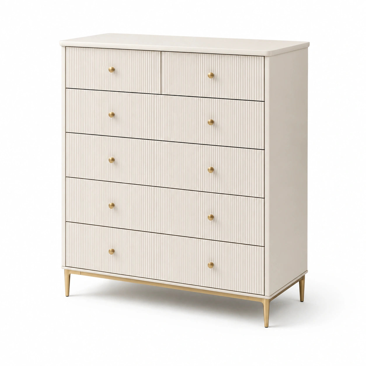 Commode en bois 6 tiroirs blanc et or