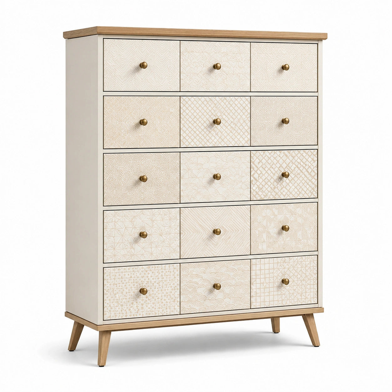 Commode à 15 tiroirs en bois massif et MDF avec motifs