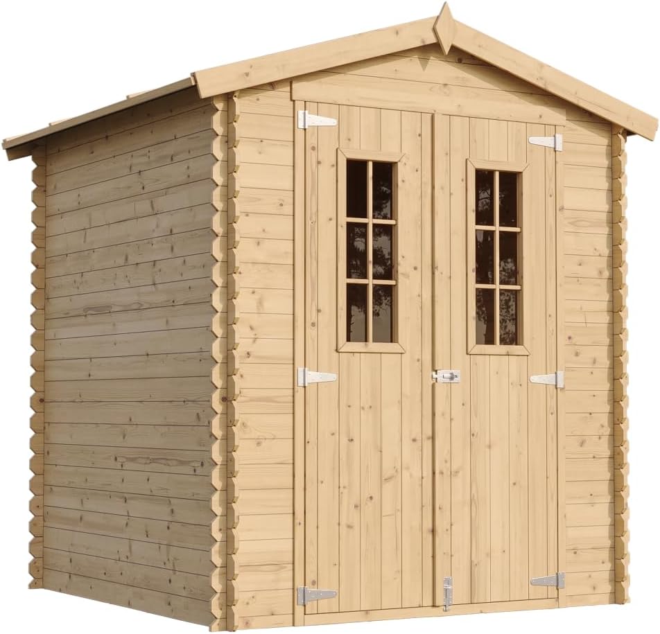 TIMBELA Abri à vélos, Stockage extérieur I186xL196xH218 cm/ 2, 82 m2 Petit abri à Outils, 2 mm, Abri de Jardin en Bois, Local à vélos