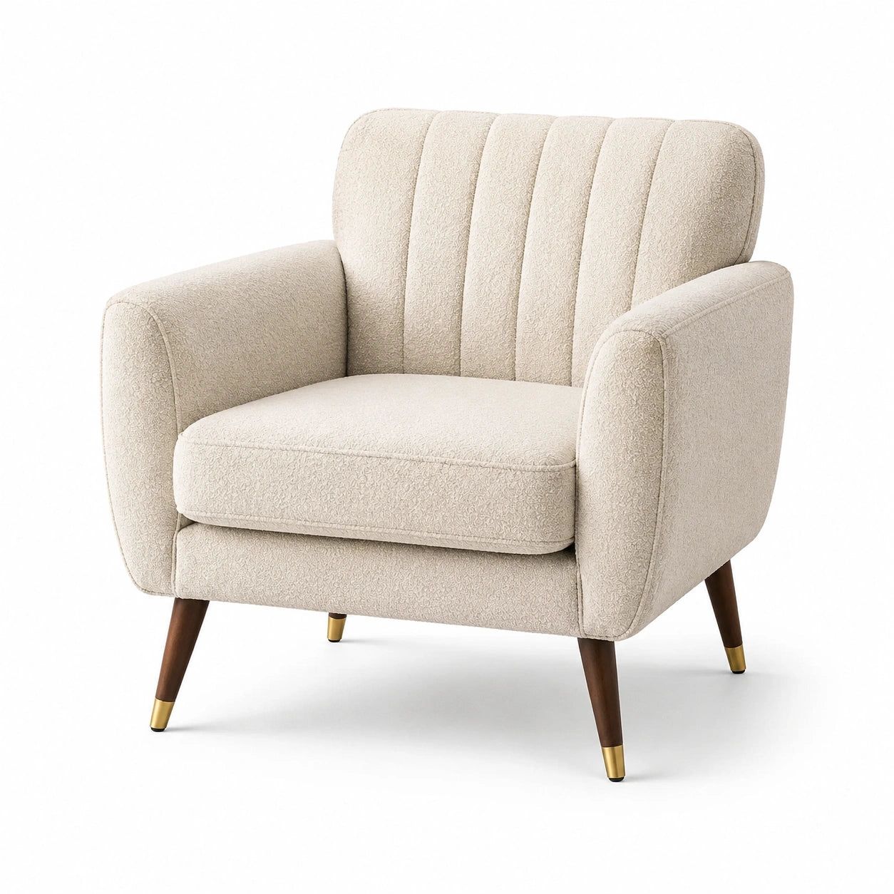 Fauteuil en tissu bouclé beige avec pieds en bois