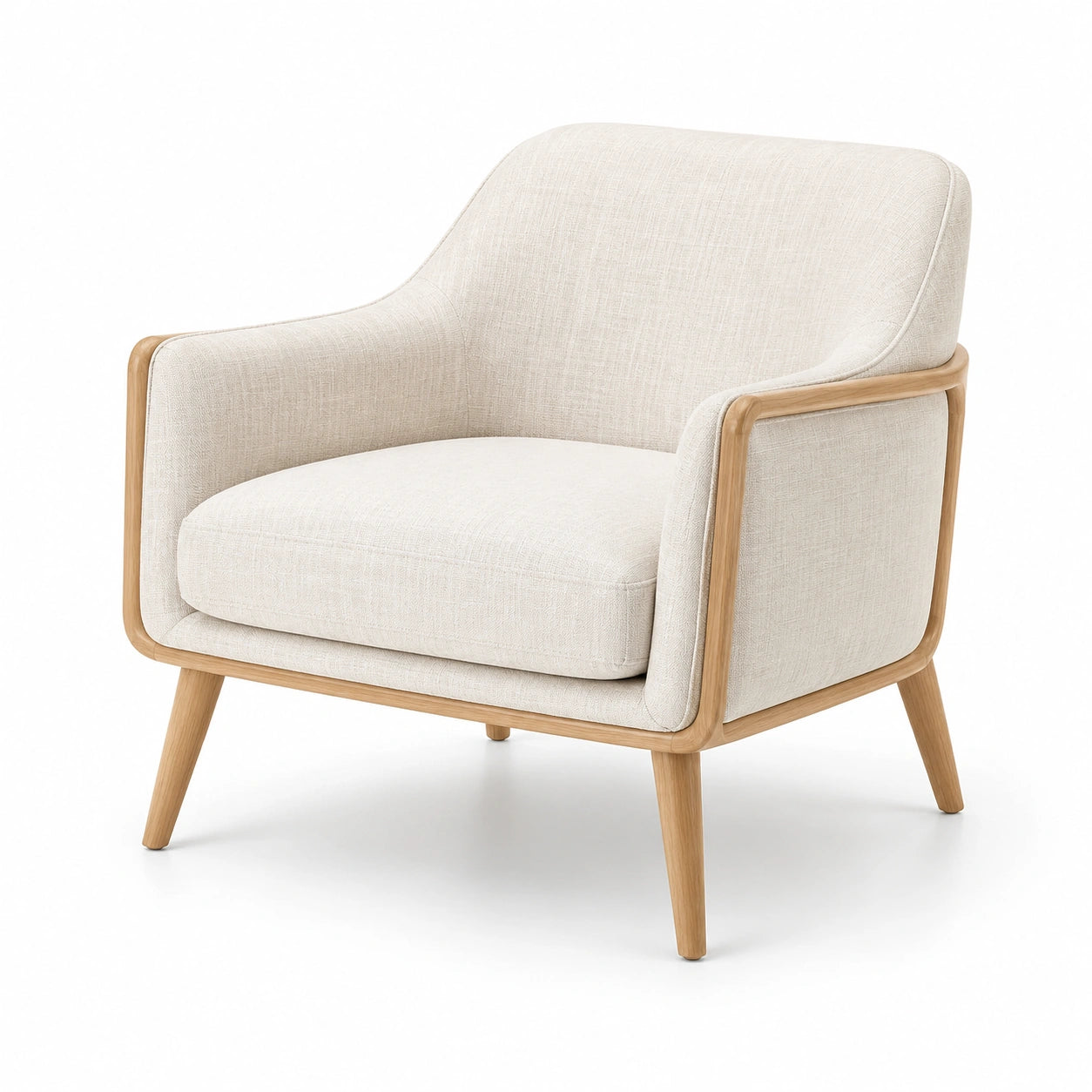 Fauteuil en bois avec tissu beige