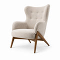 Fauteuil en bois et tissu bouclé beige