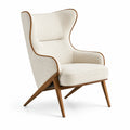 Fauteuil en bois et tissu bouclette beige