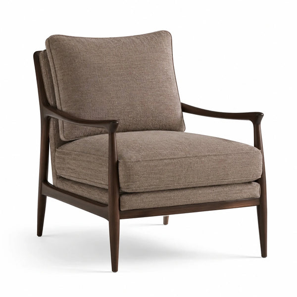 Fauteuil en bois avec coussins en tissu marron