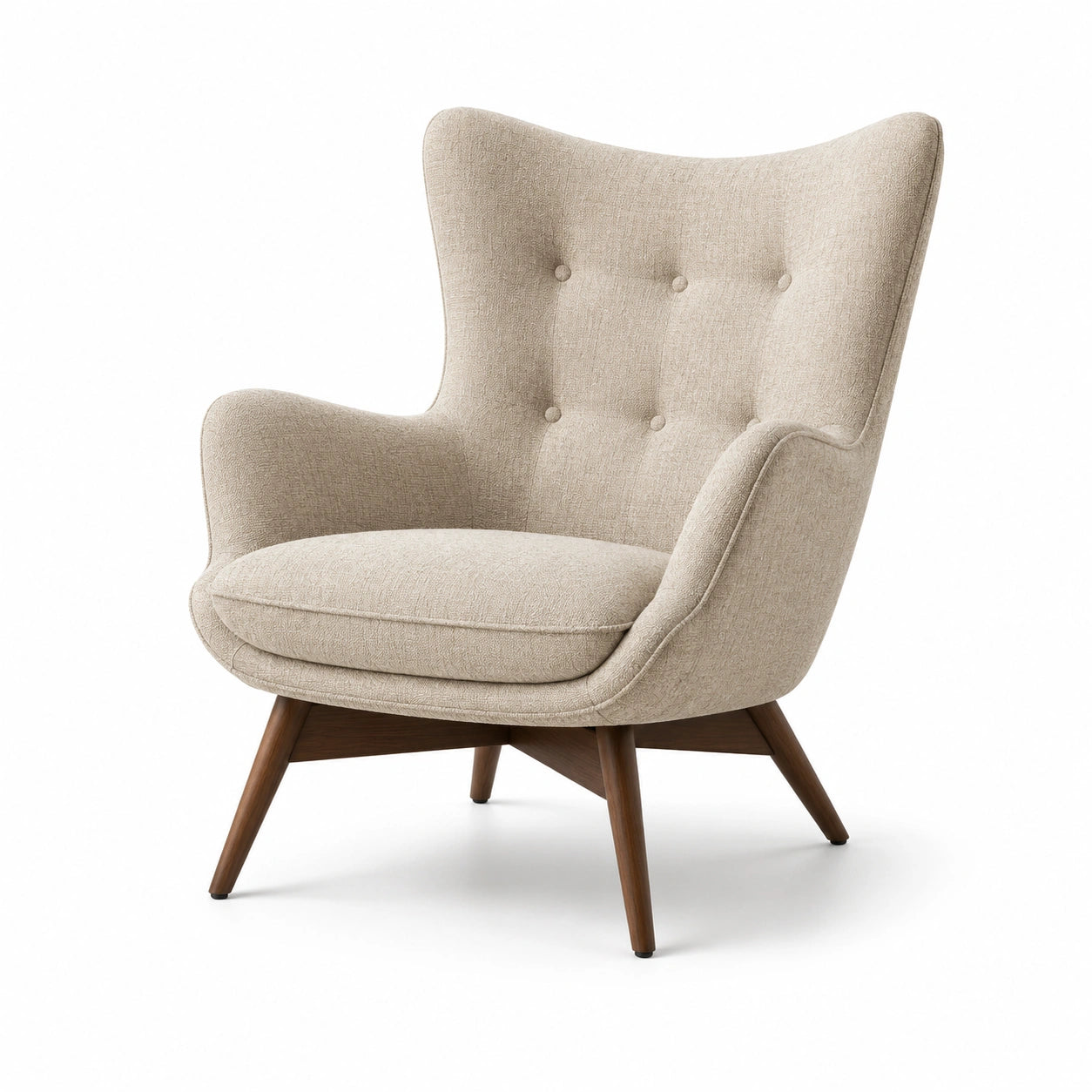 Fauteuil en tissu polyester beige avec pieds en bois massif