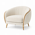 Fauteuil en bois et tissu bouclé, beige