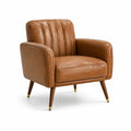 Fauteuil en cuir synthétique marron avec pieds en bois