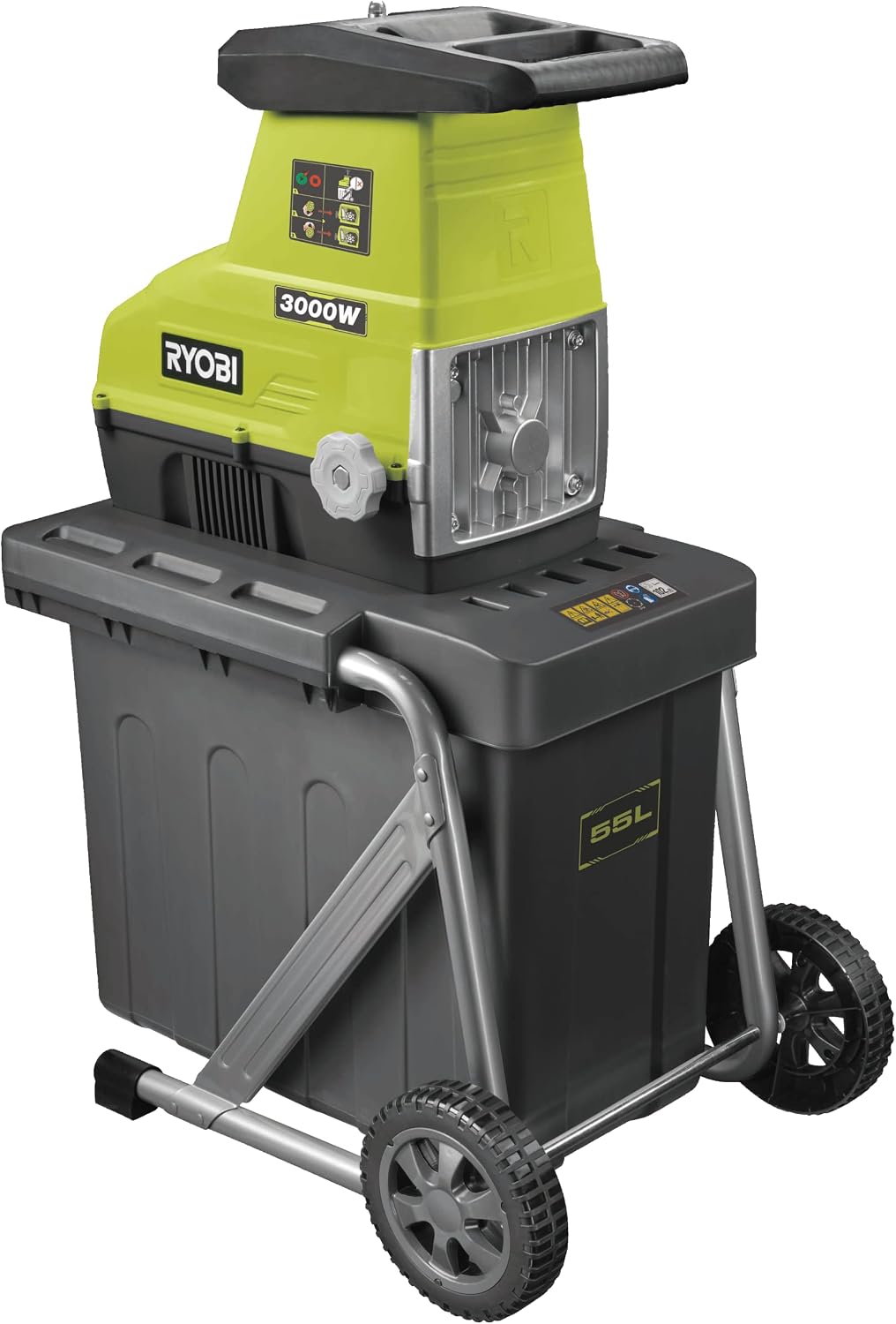 RYOBI Broyeur, 45 mm, Déchets Jardin, 3000 W, 55 L, Coupe 45 mm, RSH3045U, 3000W, 55L, Bac 55L, Broyage Branches, Taille Haies, Paillage Compost