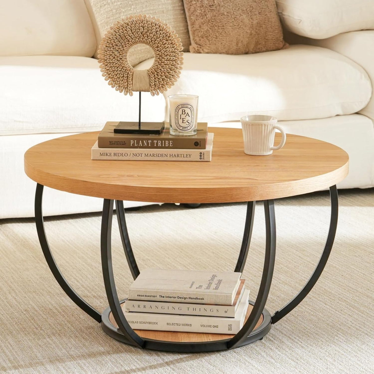 Table basse, 80 cm, télécommande, Cagnolier, 2 niveaux, 80xH45cm, Plateau Plat, Chêne Clair Naturel