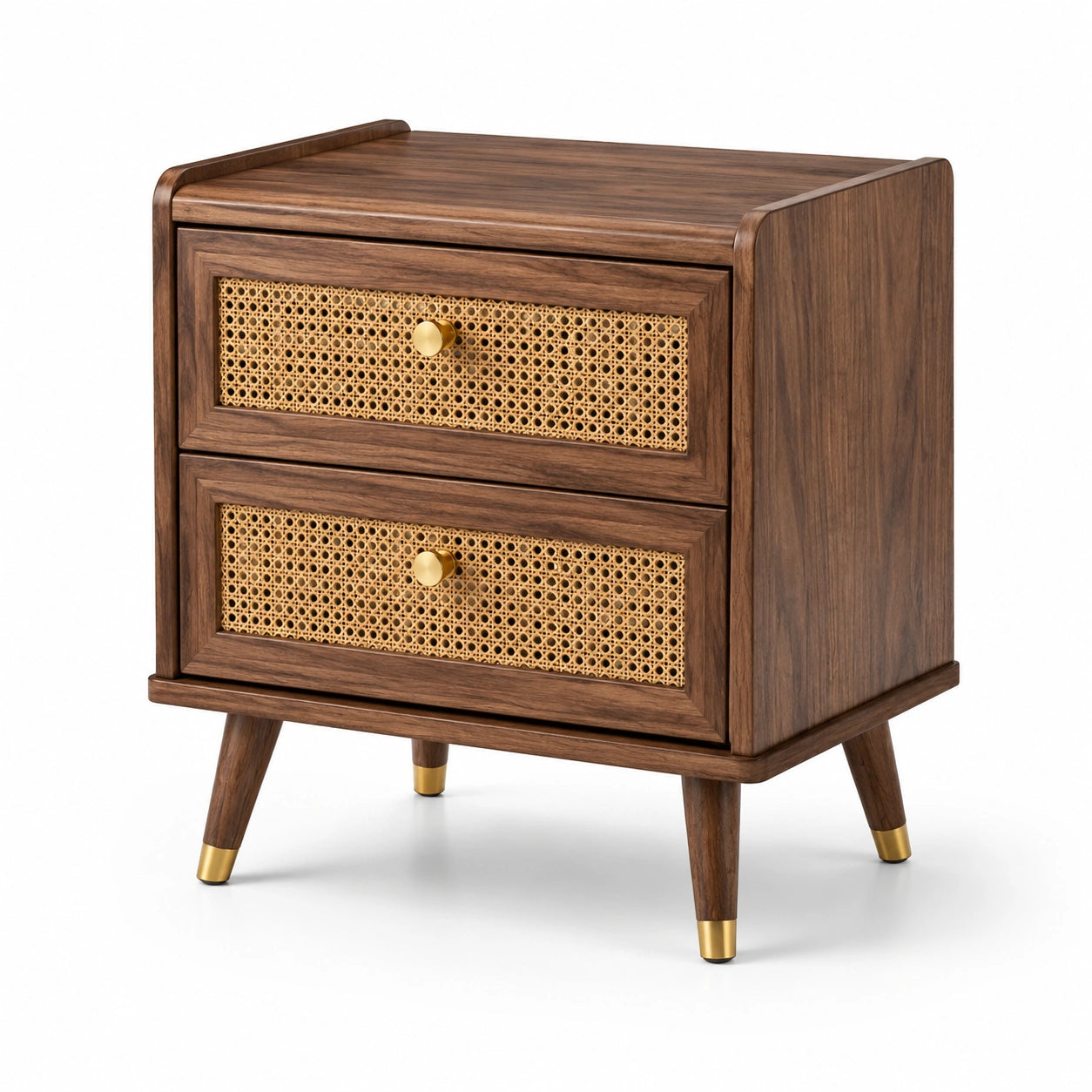 Table de chevet en bois et rotin avec tiroirs 60x40x50 cm