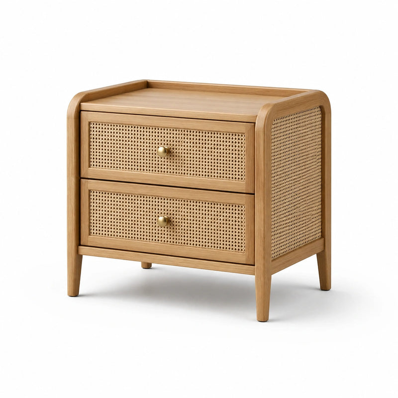 Table de chevet en bois et rotin marron clair