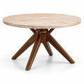 Table ronde en travertin et bois 120 cm