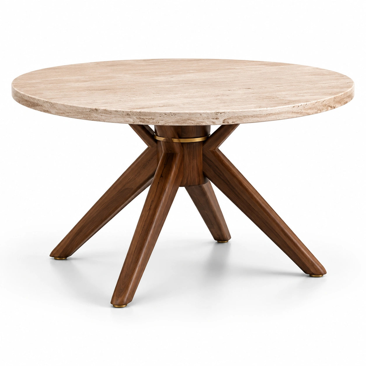Table ronde en travertin et bois 120 cm