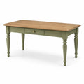Table en bois avec dessus naturel et pieds verts 140x70x75 cm