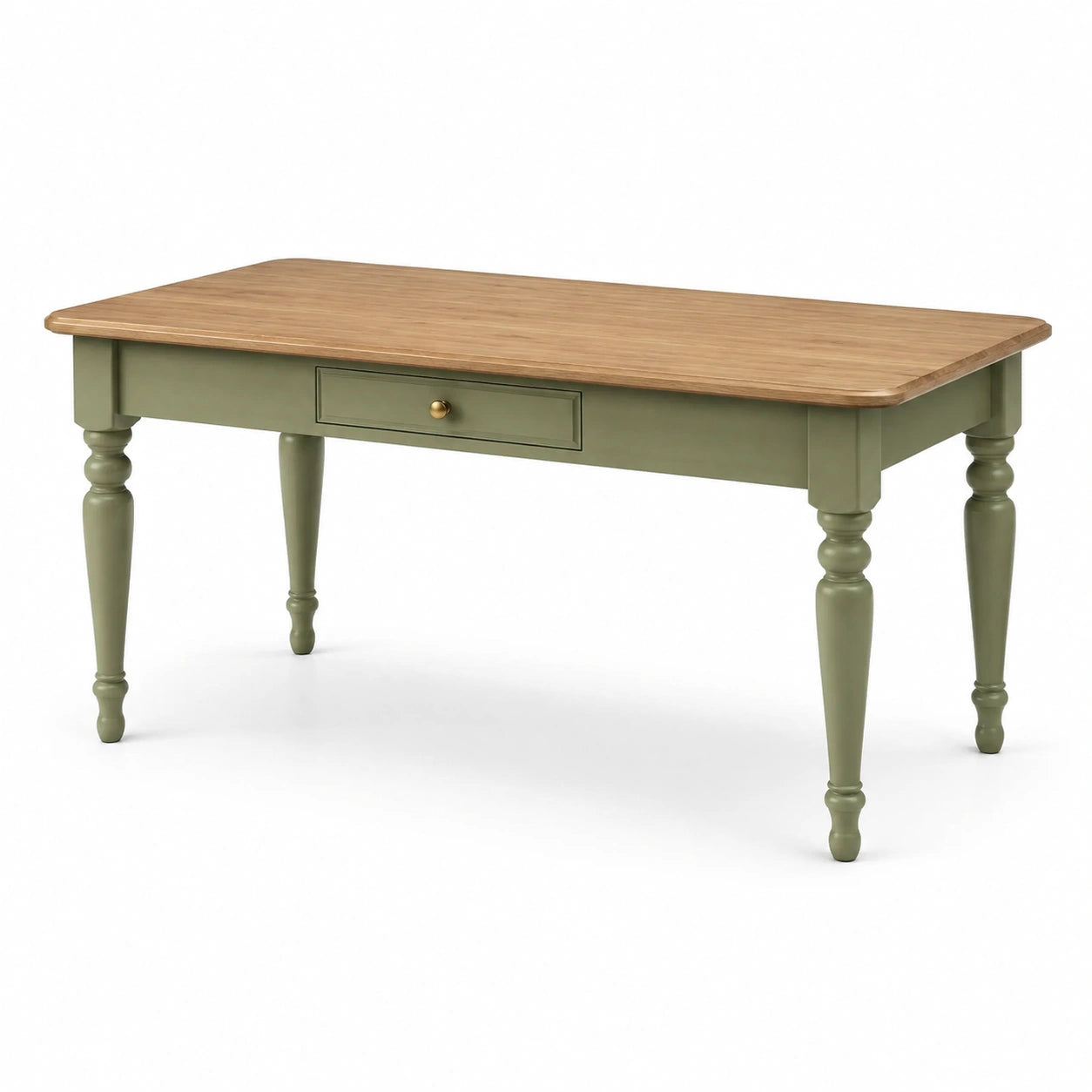 Table en bois avec dessus naturel et pieds verts 140x70x75 cm