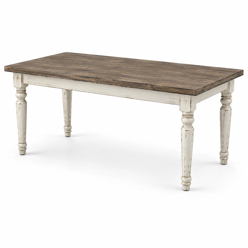 Table de salle à manger rectangulaire en bois brun et blanc 180 cm