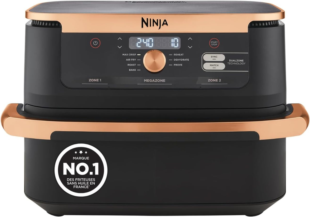 NINJA Friteuse sans huile, 10, 4 L, 10, 4L, 5, 2L, 7cm, 6cm, 2kg, 2 zones, 7 FONCTIONS, Foodi FlexDrawer Friteuse à air 2 Compartiments