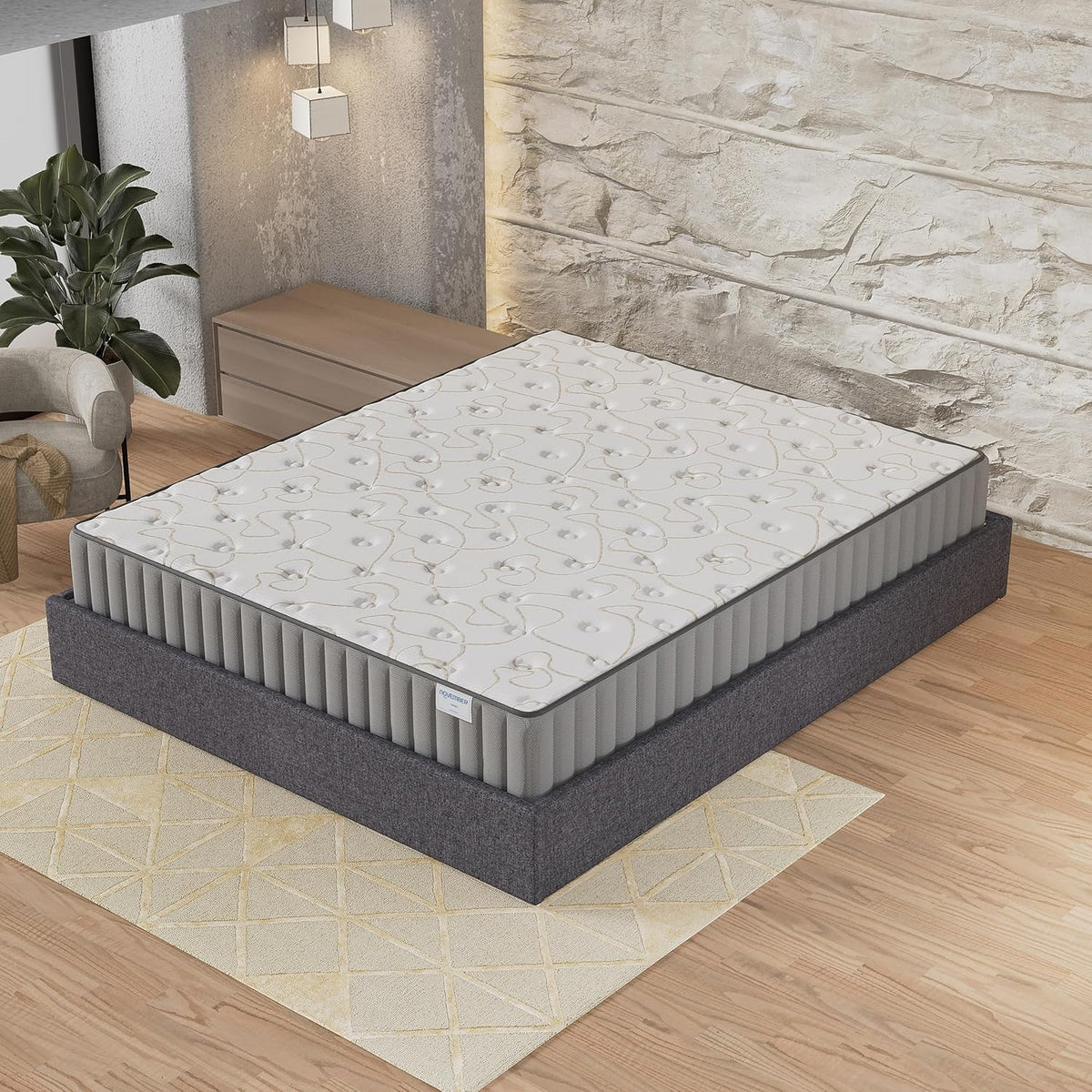 Matelas NOVEMBER, Sommier à Lattes en Bois Flexible, 160 × 200 cm, 22 cm, 22cm, 35kg, Gris, Grand espaces de rangements