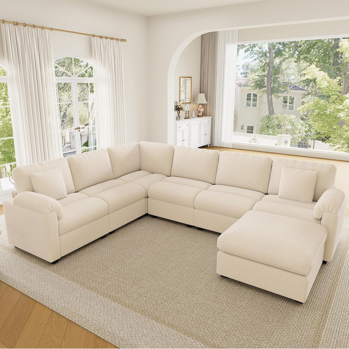 Canapé Sapgaks, 274, 5 × 210, 5 × 85, 5 cm, Pouf séparé, Beige