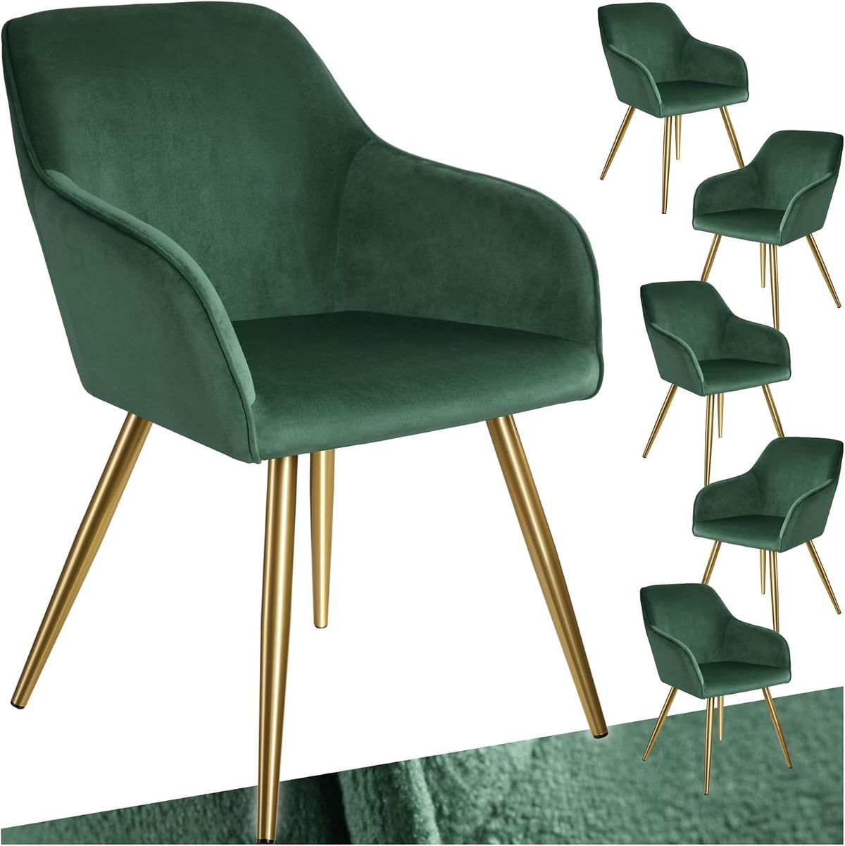 Chaise tectake, 58 × 62 × 82 cm, 40 × 42 cm, 47 cm, Lot de 6, Effet Velours
