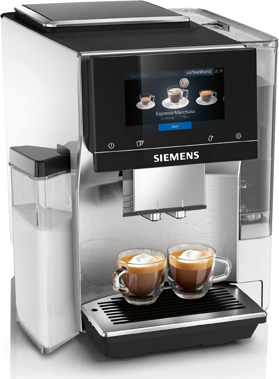 Machine à café SIEMENS EQ700 TQ715R03, acier inoxydable, TQ715R03 integral, blanc, commande tactile, écran iSelect, coffeeWorld, Cold Brew