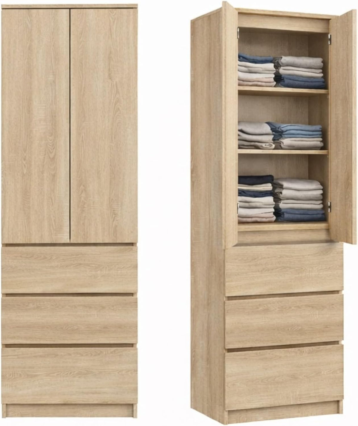 50 cm, Armoire 2 Portes avec 3 étagères et 3, Home Collective, 3 tiroirs