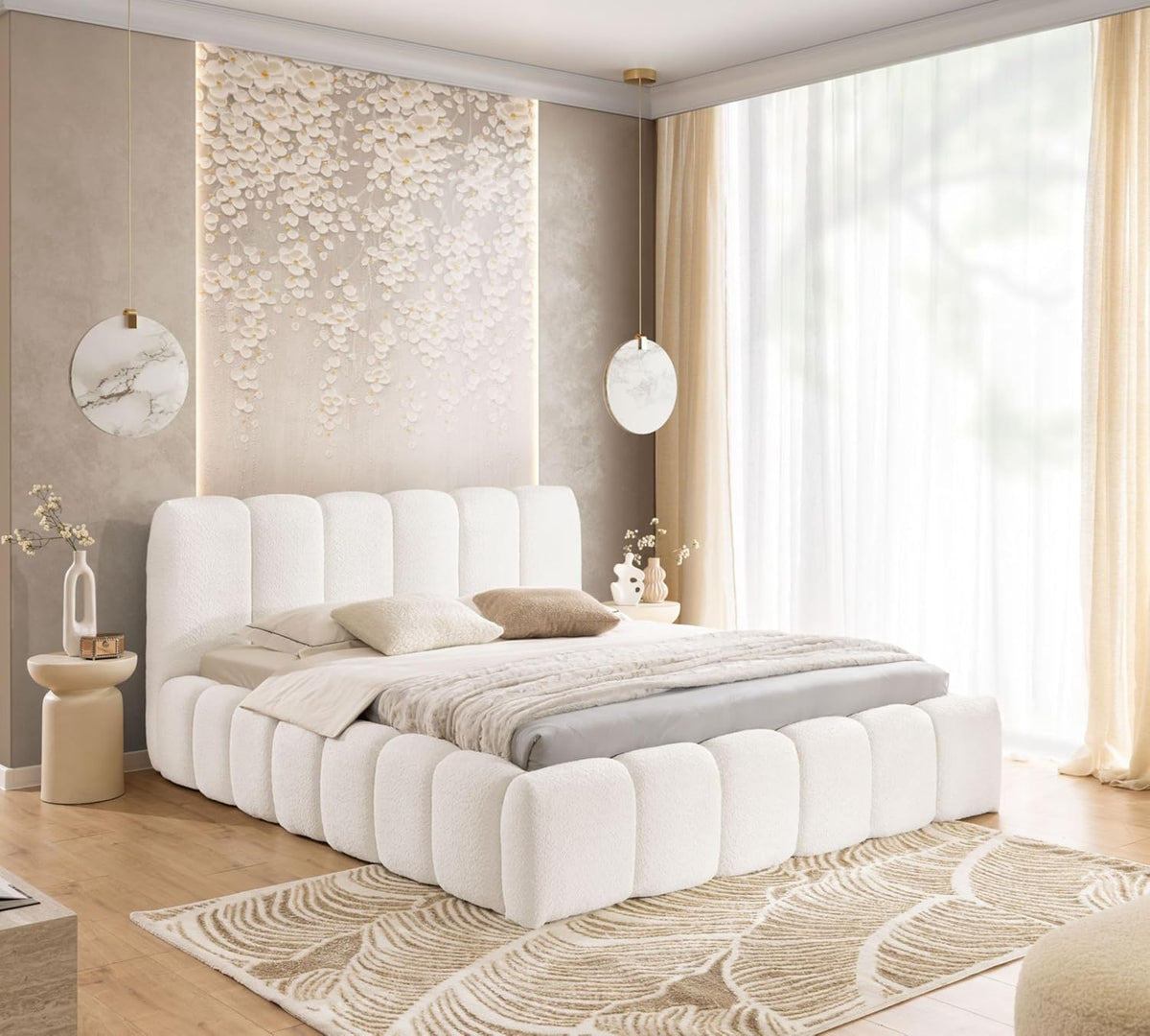 Lit, 120 × 200 cm, sans matelas, pour la chambre, FURNISTAR, 140 × 200 cm, 160 × 200 cm, 148 cm, 168 cm, Blanc, aspect boxspring